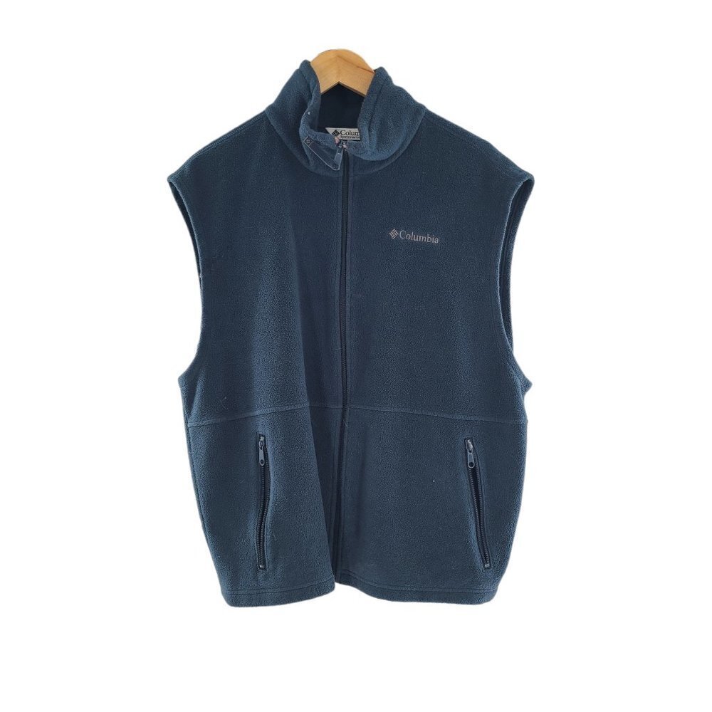 Columbia Mens Vest Fleece Navy Blue Full Zip Collared Sleeveless XL